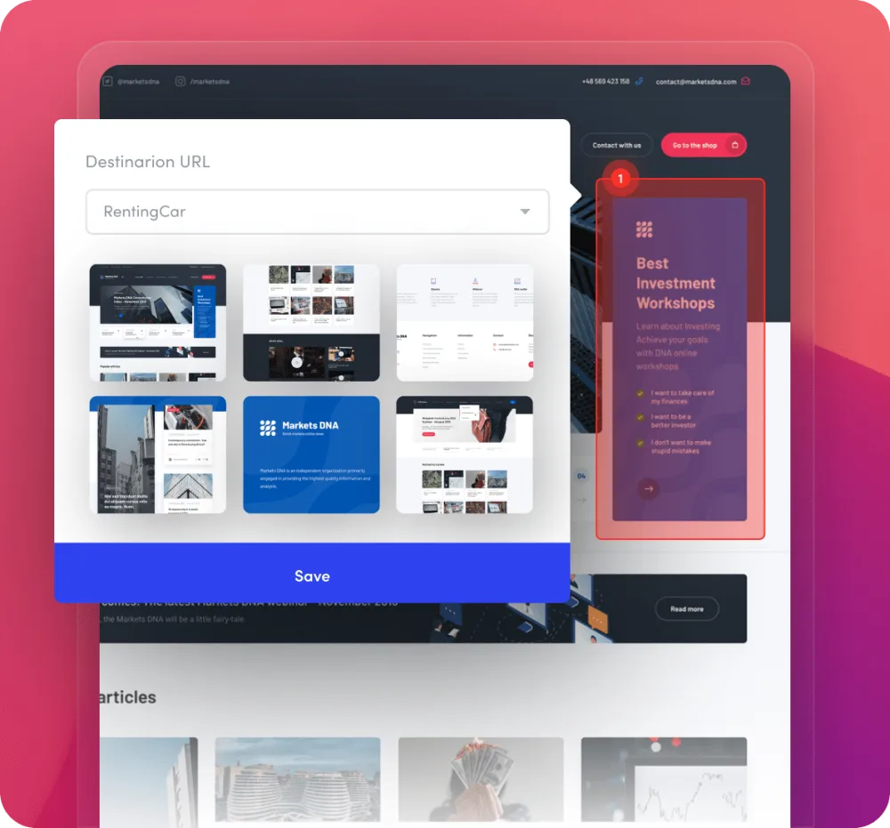 Choosing a destination URL for a clickable hotspot on a website design